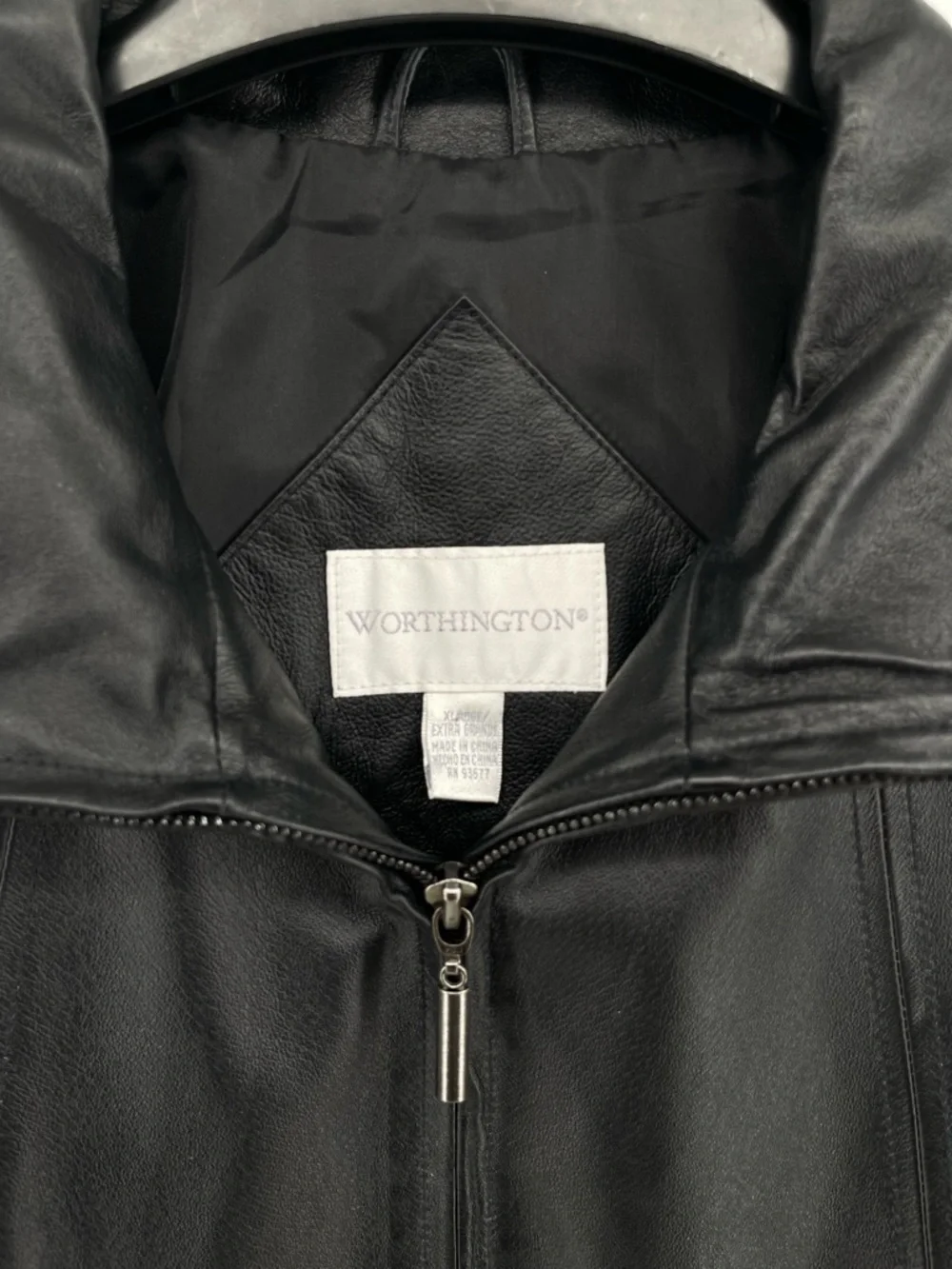 Worthington Women's Black Leather Zip-Front Jacket XL Business Contemporary - Picture 2 of 9